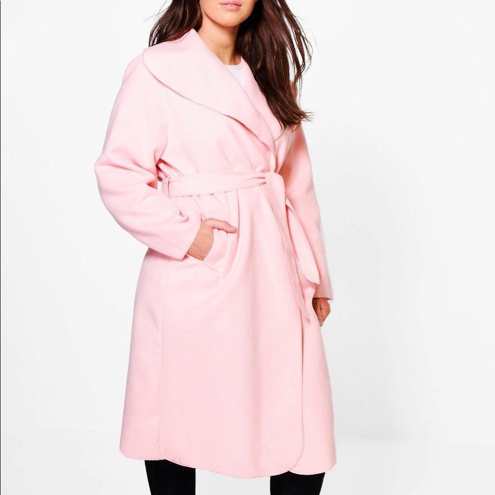 Boohoo Plus Pink Wrap Trench Pea Coat